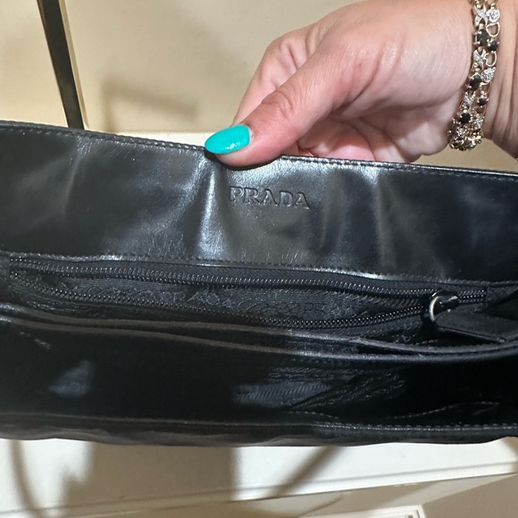Prada Tessuto and Black Leather Metal Handle Bag - Picture 10 of 12